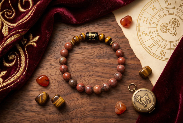 Mesh Rashi ( Aries ) Zodiac Bracelet – Natural Red Jasper & Tiger Eye
