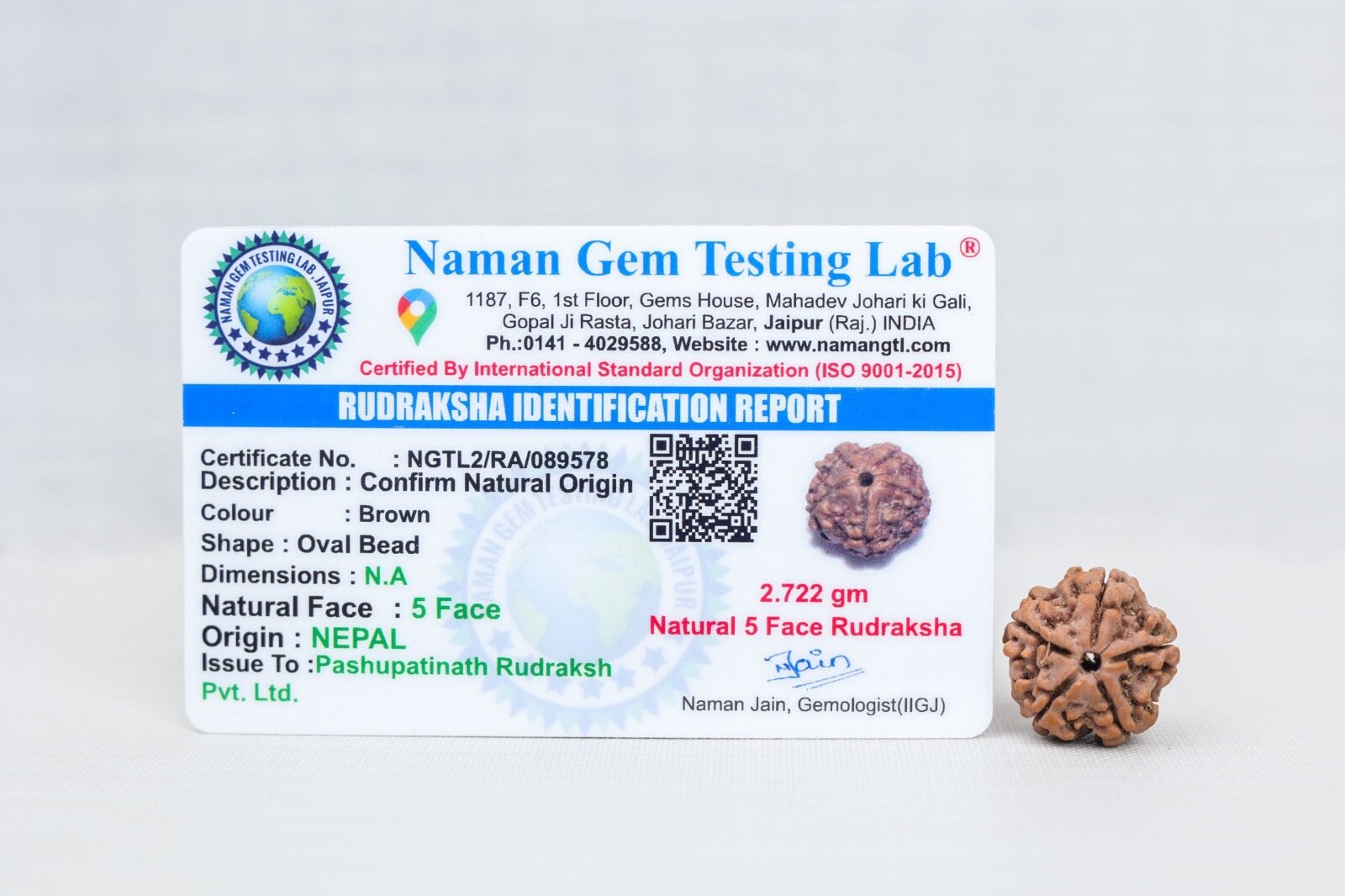 5 Mukhi Nepali Rudraksh with Cetificate