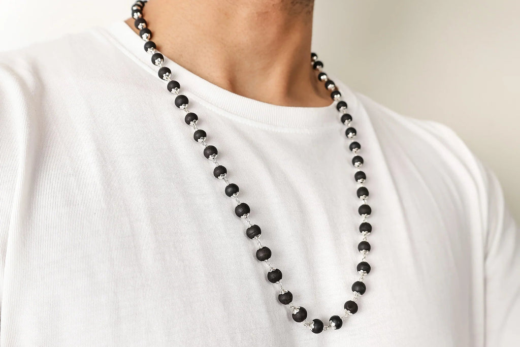 Karungali Mala Silver Finishing Cap Necklace with Lab Certified