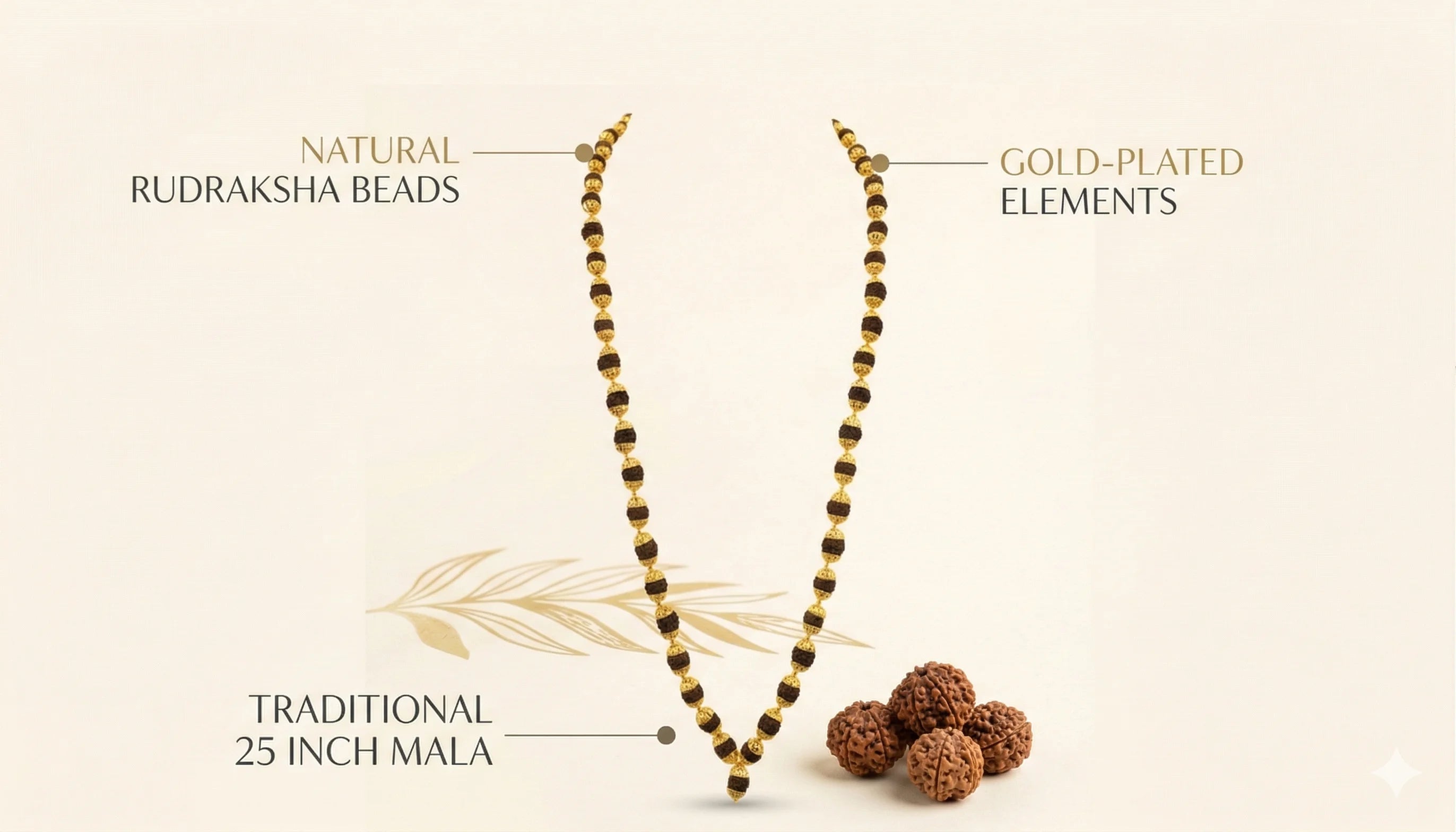 Essential Rudraksha Mala with Gold Finishing Capping