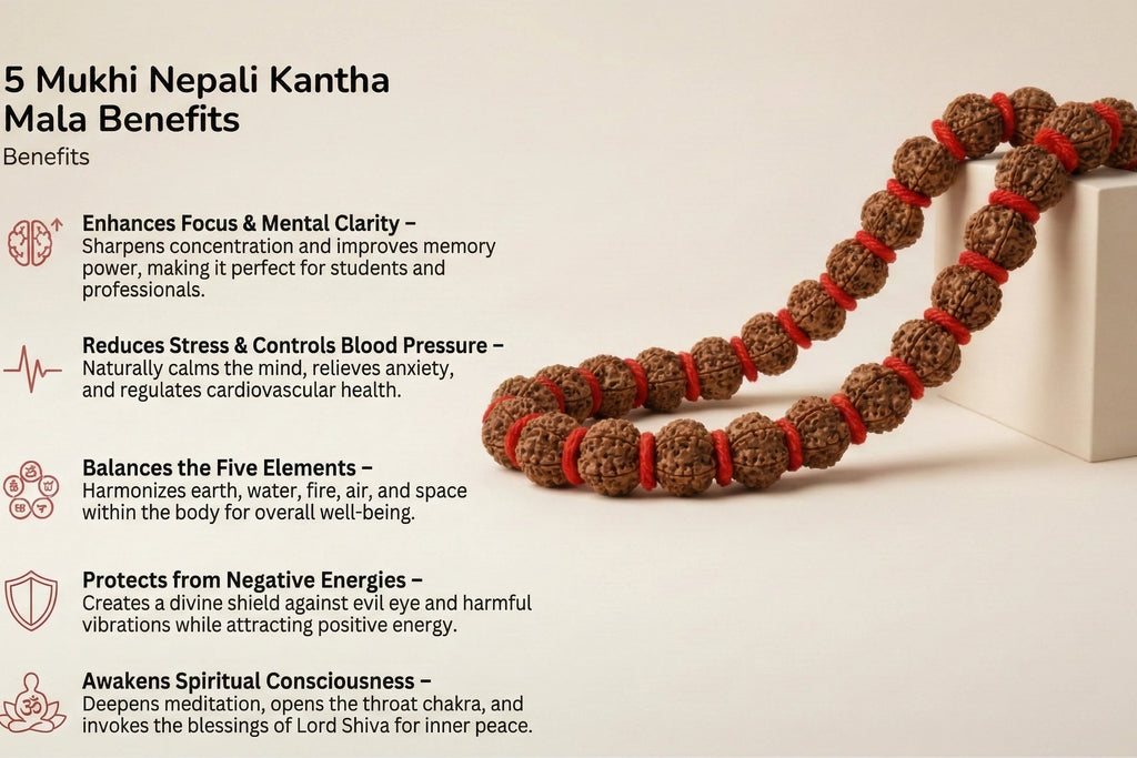 5 Mukhi Rudraksha Big Size Kantha Mala