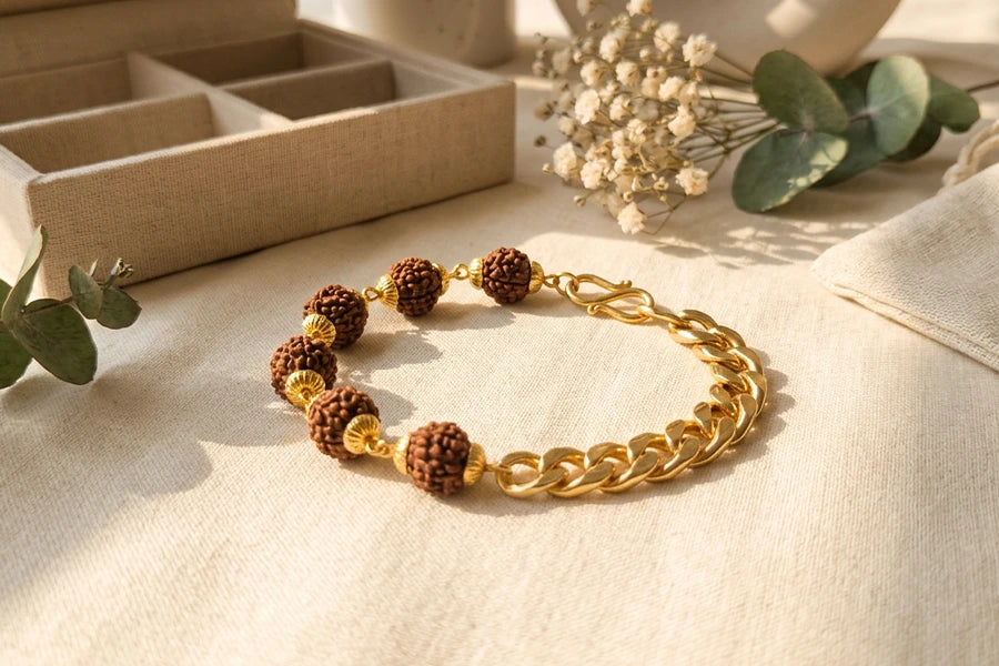 Gold Plated Links Rudraksha Bracelet