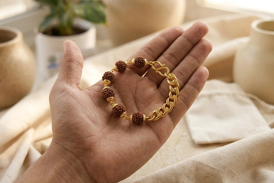Gold Plated Links Rudraksha Bracelet