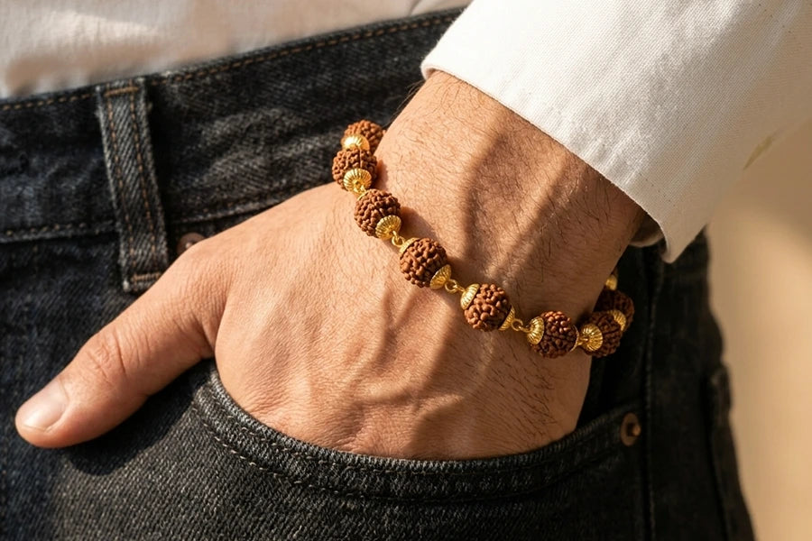 Gold Plated Links Rudraksha Bracelet