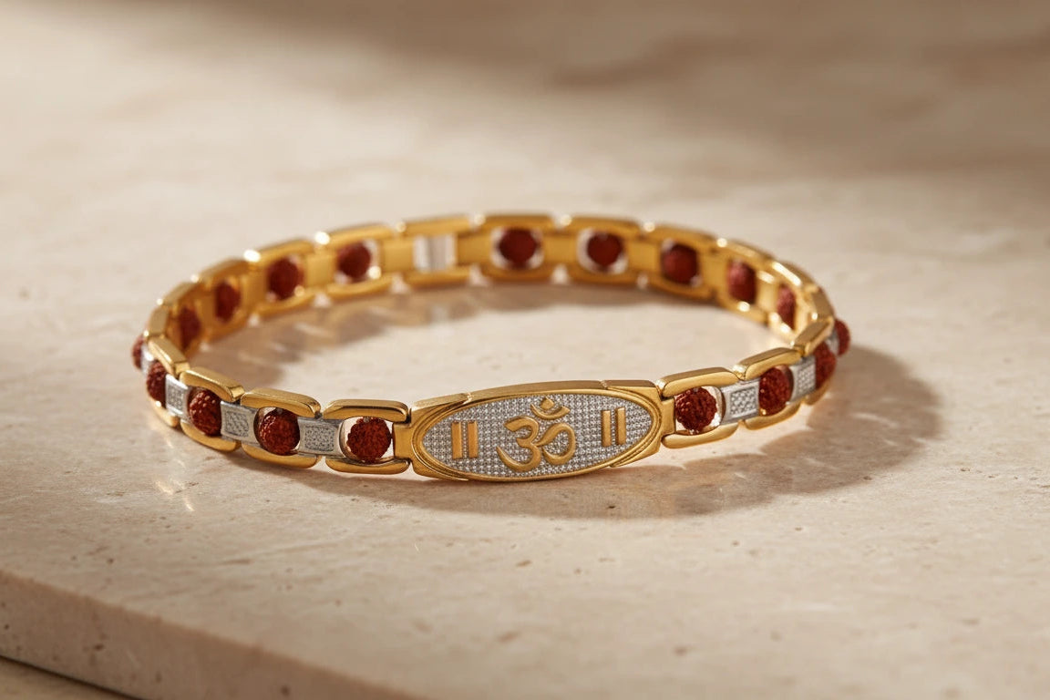 Essential Om Rudraksha Bracelet with Gold finishing