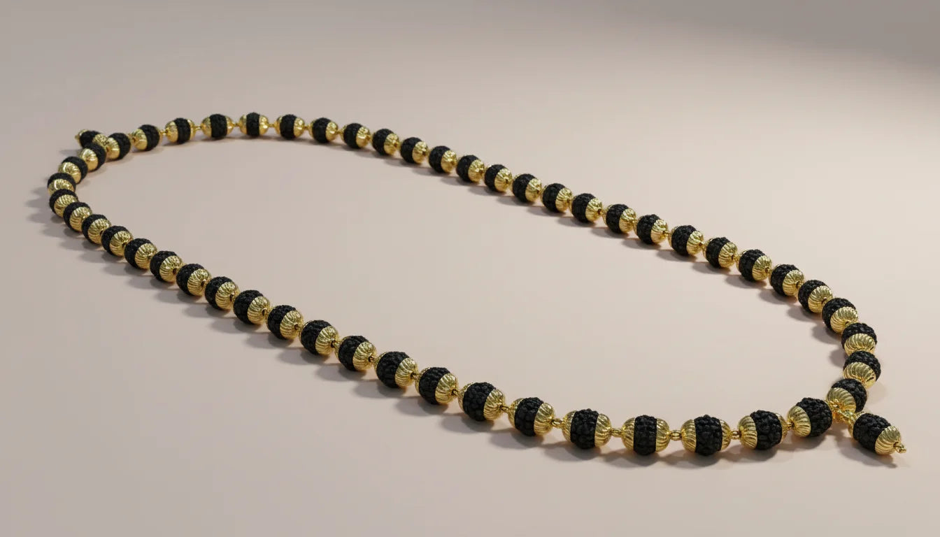 Essential Rudraksha Mala with Gold Finishing Capping