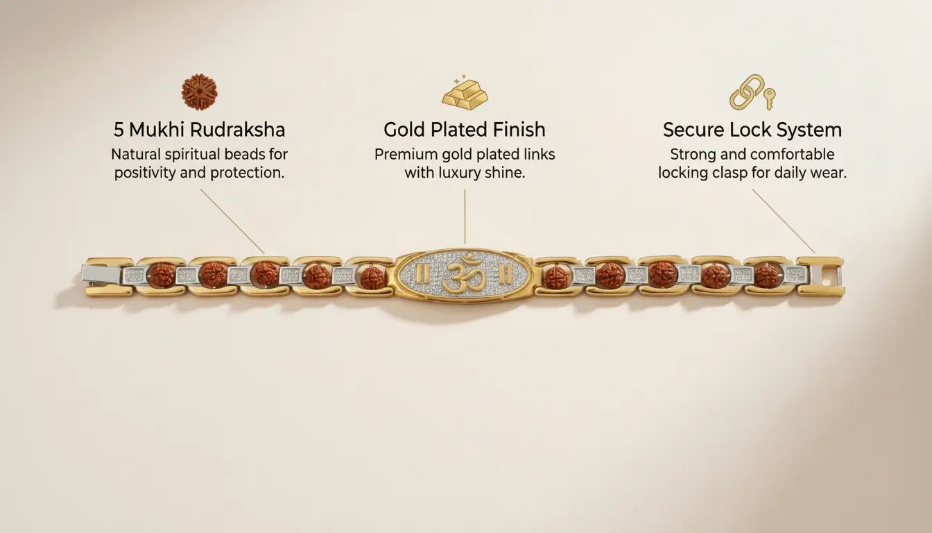 Essential Om Rudraksha Bracelet with Gold finishing