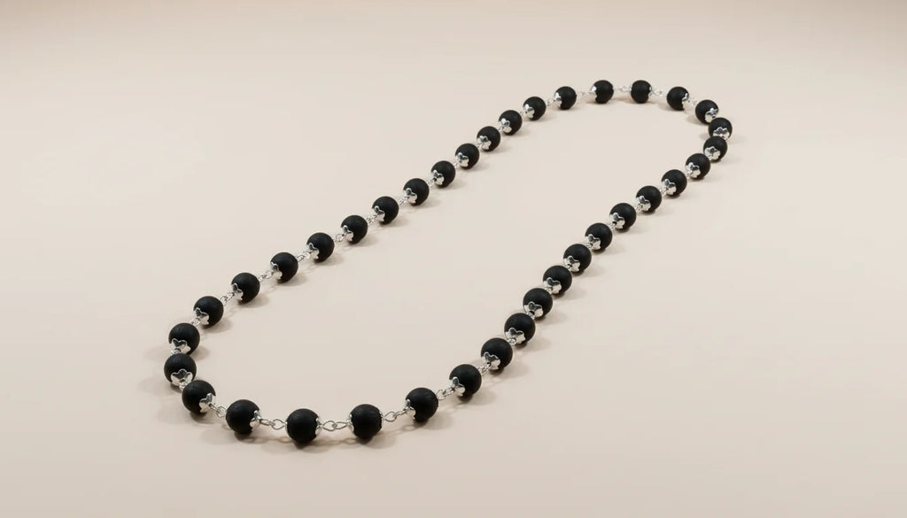 Karungali Mala Silver Finishing Cap Necklace with Lab Certified