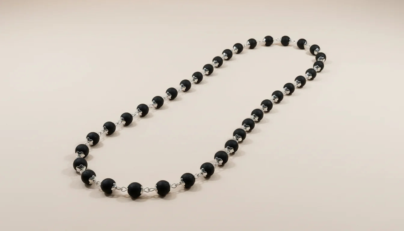 Karungali Mala Silver Finishing Cap Necklace with Lab Certified