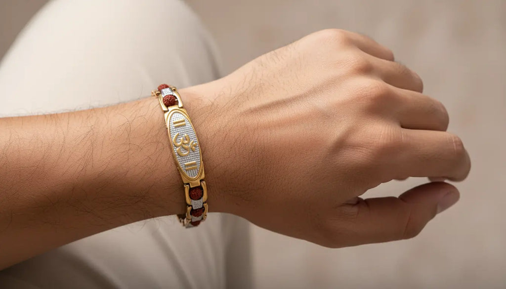 Essential Om Rudraksha Bracelet with Gold finishing