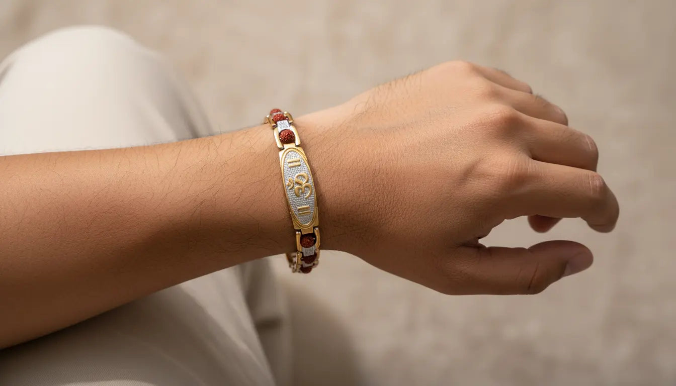 Essential Om Rudraksha Bracelet with Gold finishing