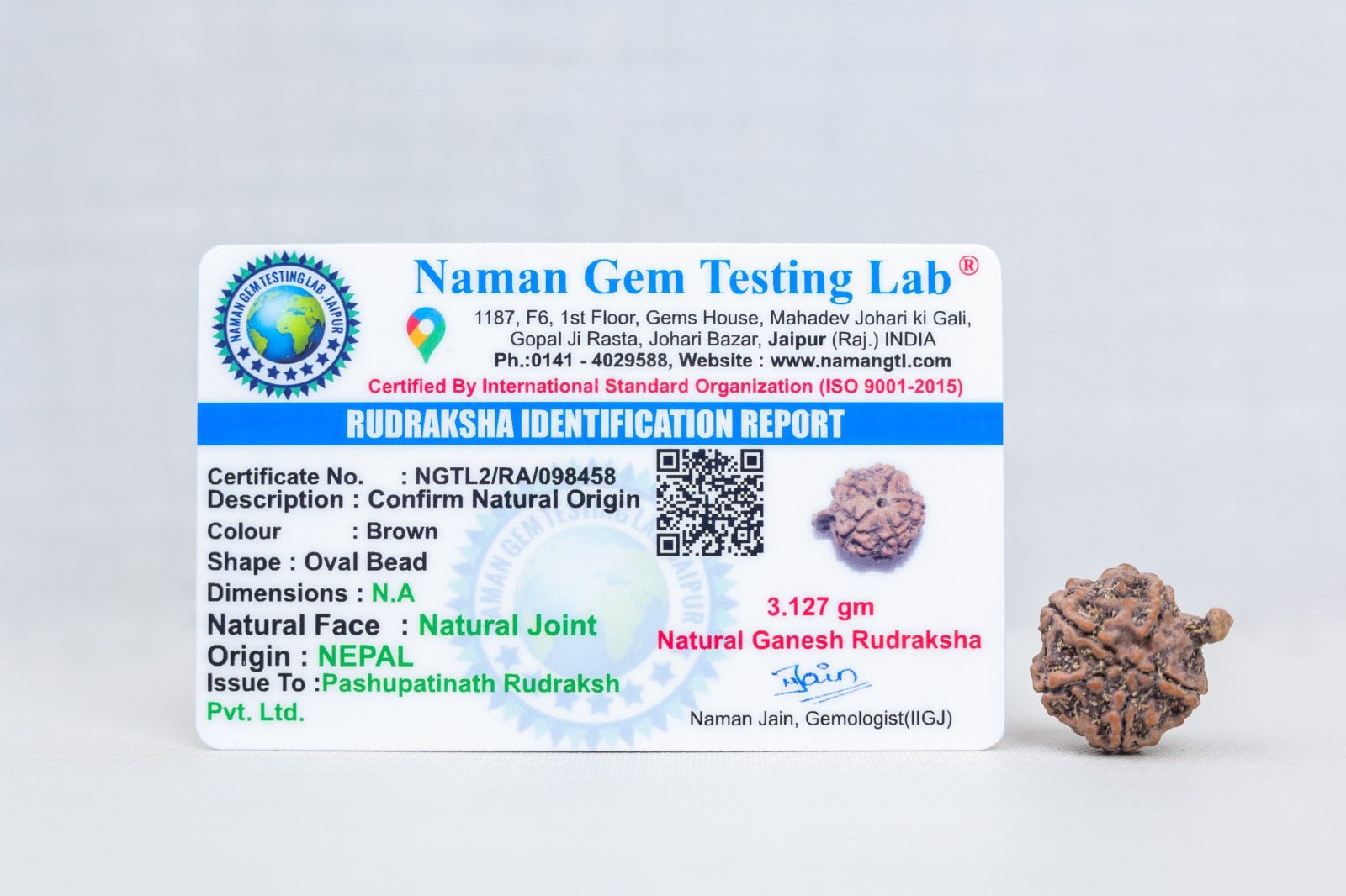 Ganesh Rudraksh certificate