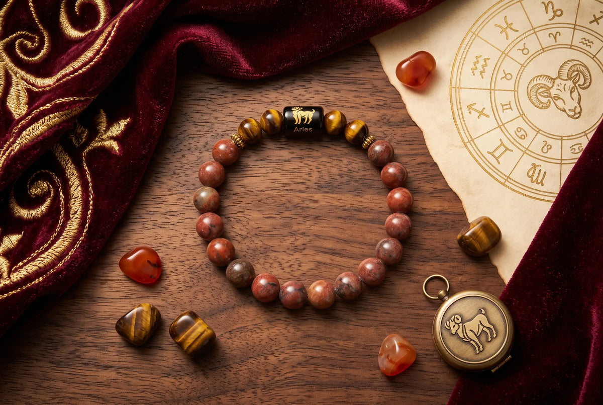Mesh Rashi ( Aries ) Zodiac Bracelet – Natural Red Jasper & Tiger Eye