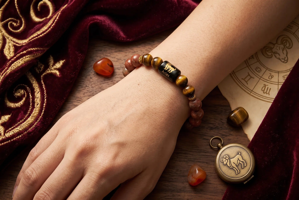 Mesh Rashi ( Aries ) Zodiac Bracelet – Natural Red Jasper & Tiger Eye
